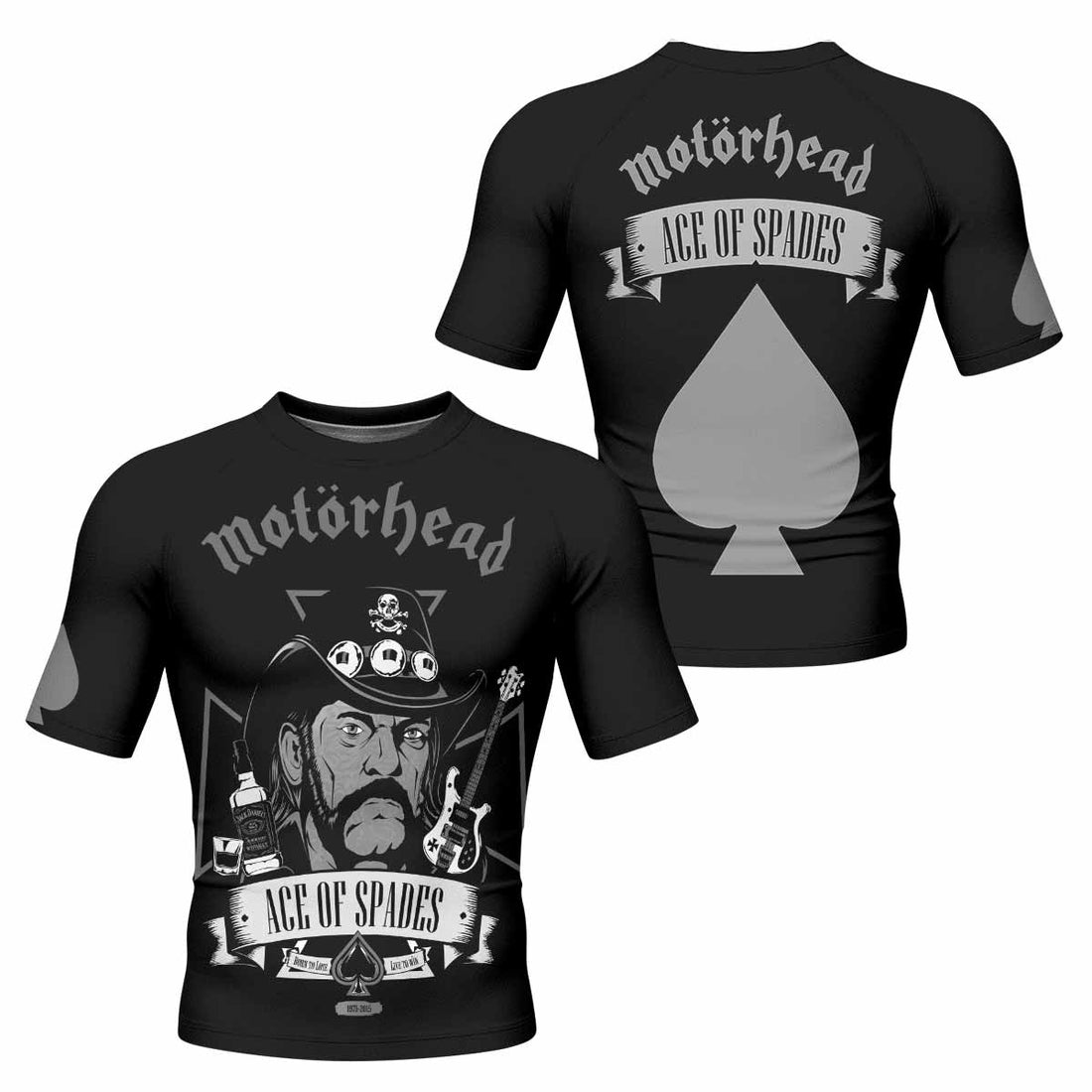 Motörhead Ace of Spades Men's Rash Guard Short Sleeve - front and back view