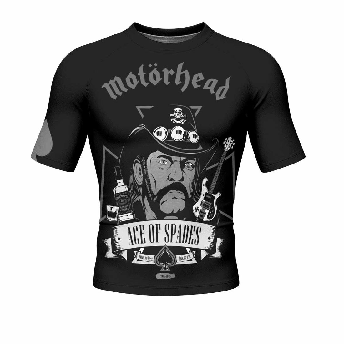 Motörhead Ace of Spades Men's Rash Guard Short Sleeve - front and back view