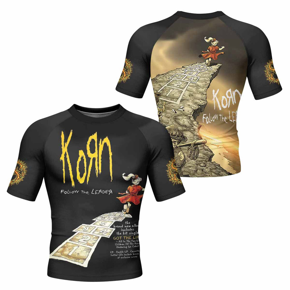 Korn Follow the Leader Men's Rash Guard Short Sleeve - front and back view