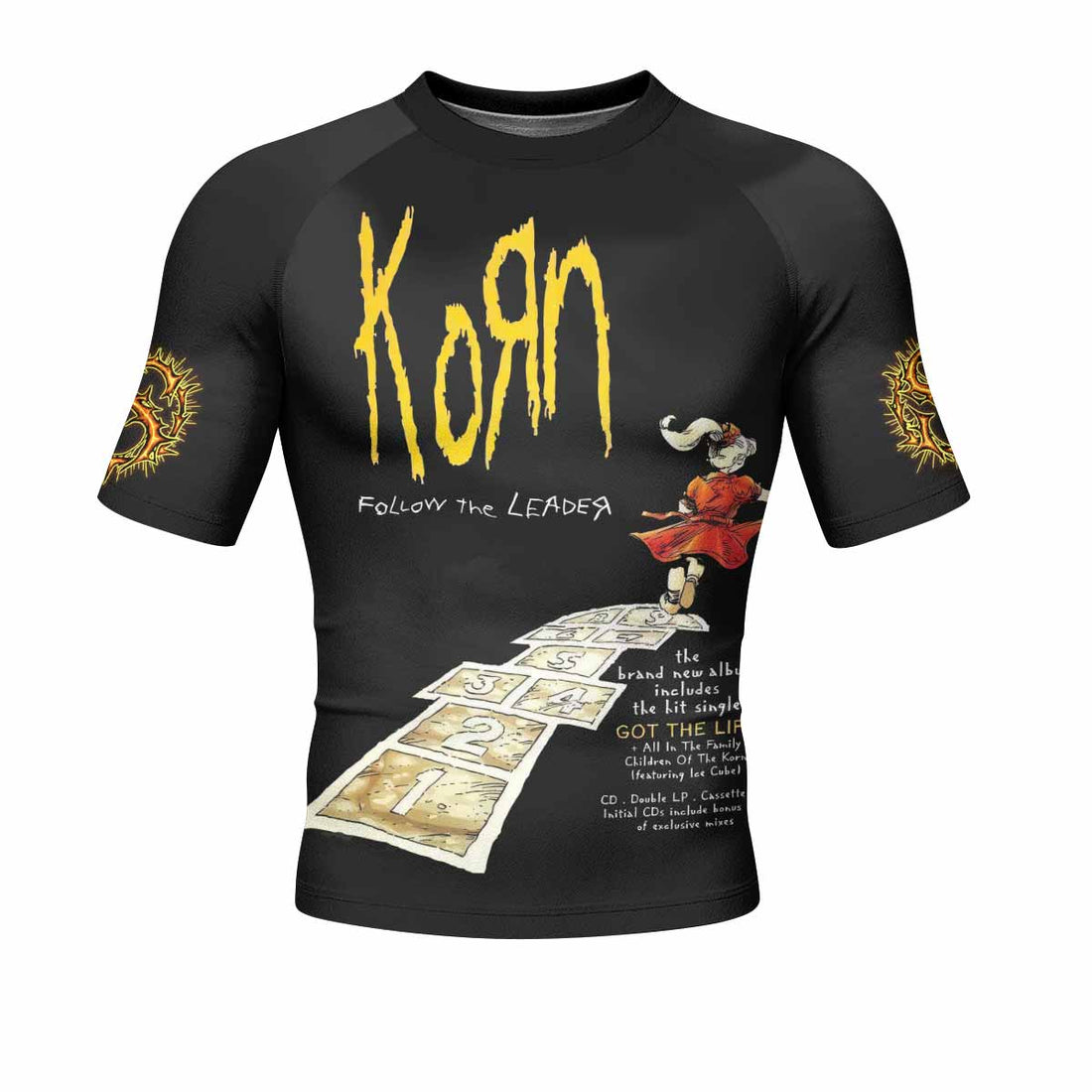 Korn Follow the Leader Men's Rash Guard Short Sleeve - front and back view