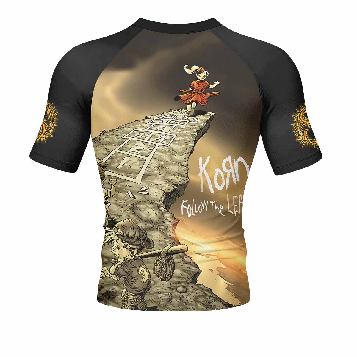 Korn Follow the Leader Men's Rash Guard Short Sleeve - back view mockup