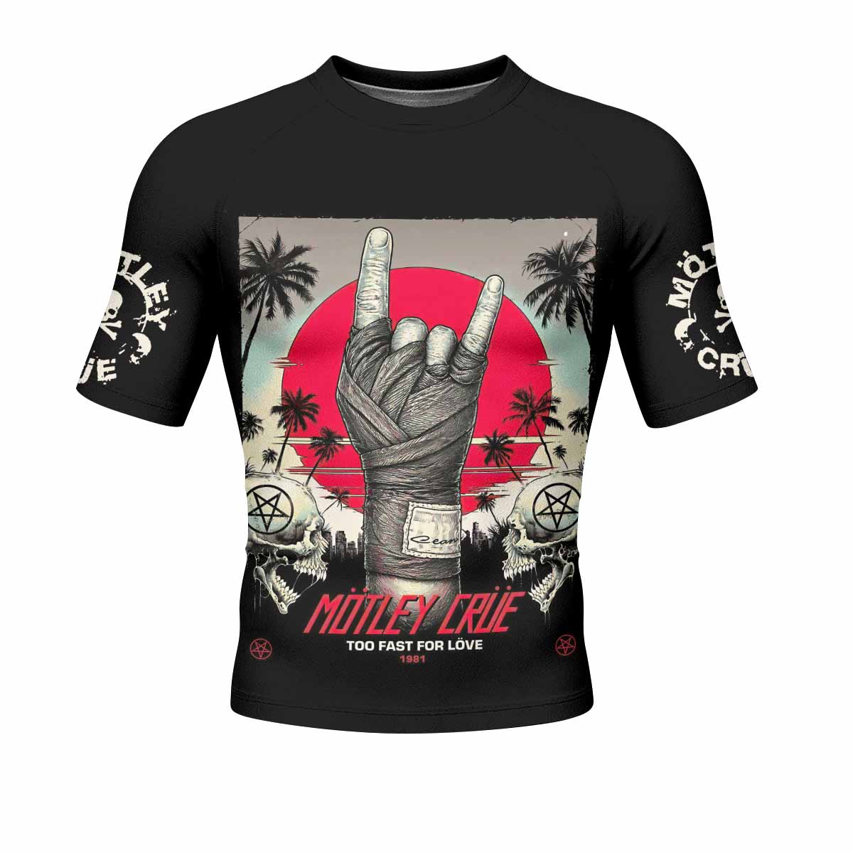 Mötley Crüe Too Fast for Love Men's Rash Guard Short Sleeve - front view mockup