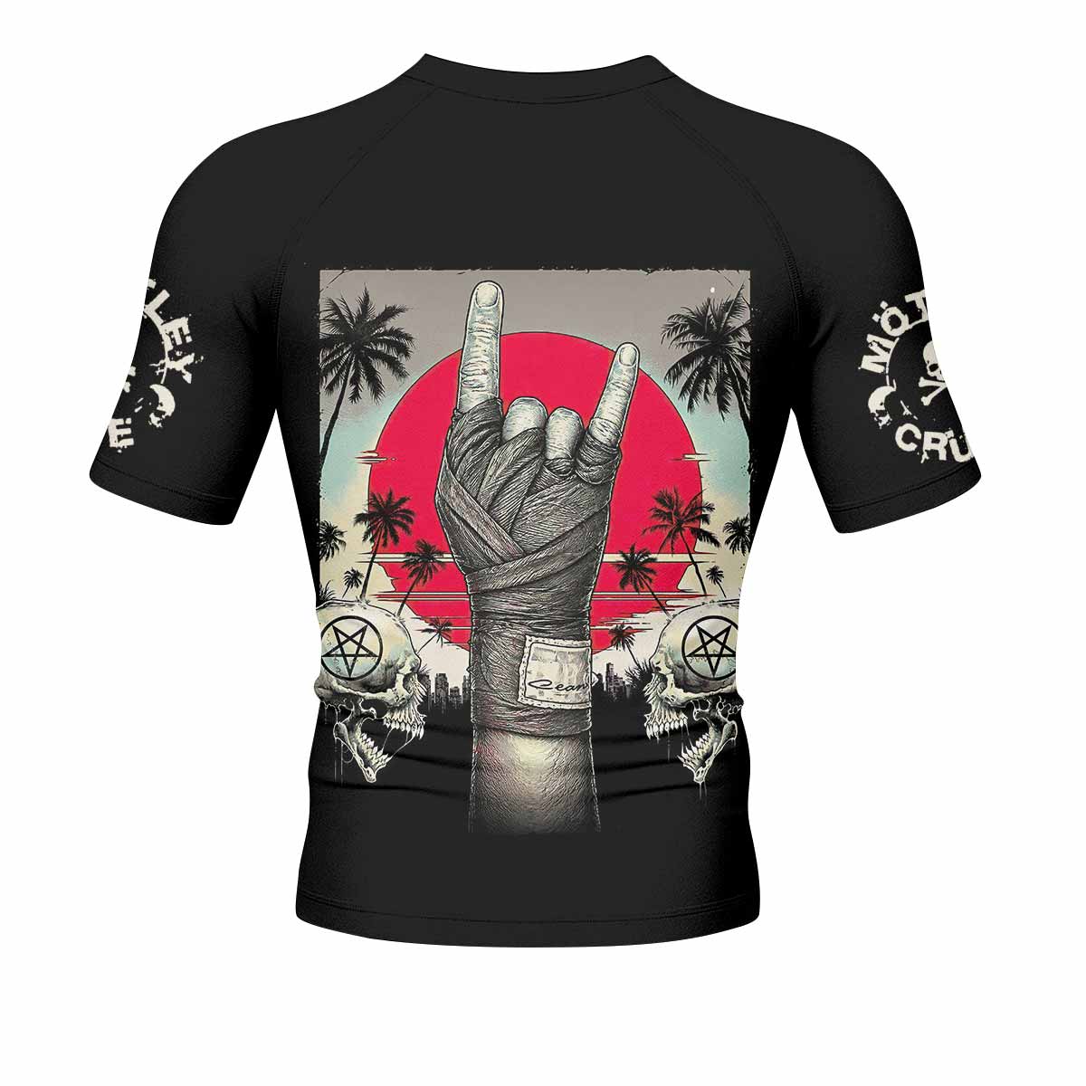 Mötley Crüe Too Fast for Love Men's Rash Guard Short Sleeve - back view mockup