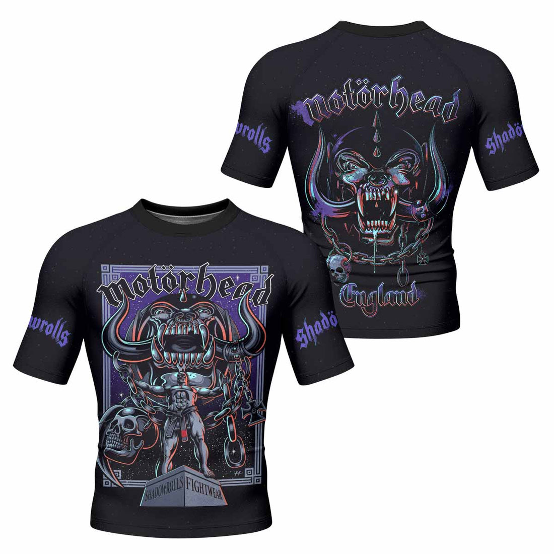 Motörhead England 1978 Men's Rash Guard Short Sleeve - front and back view