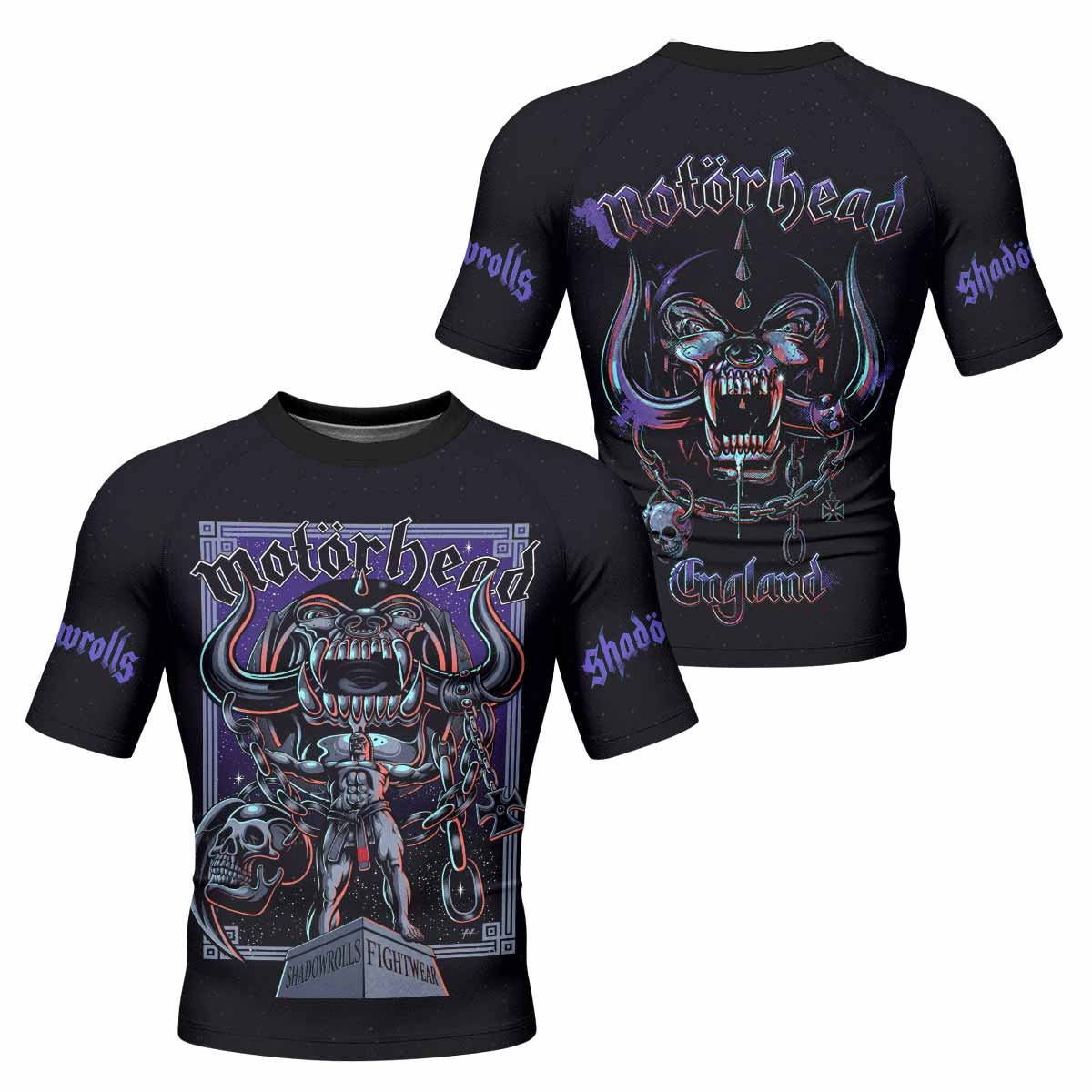 Motörhead England 1978 Men's Rash Guard Short Sleeve - front and back view