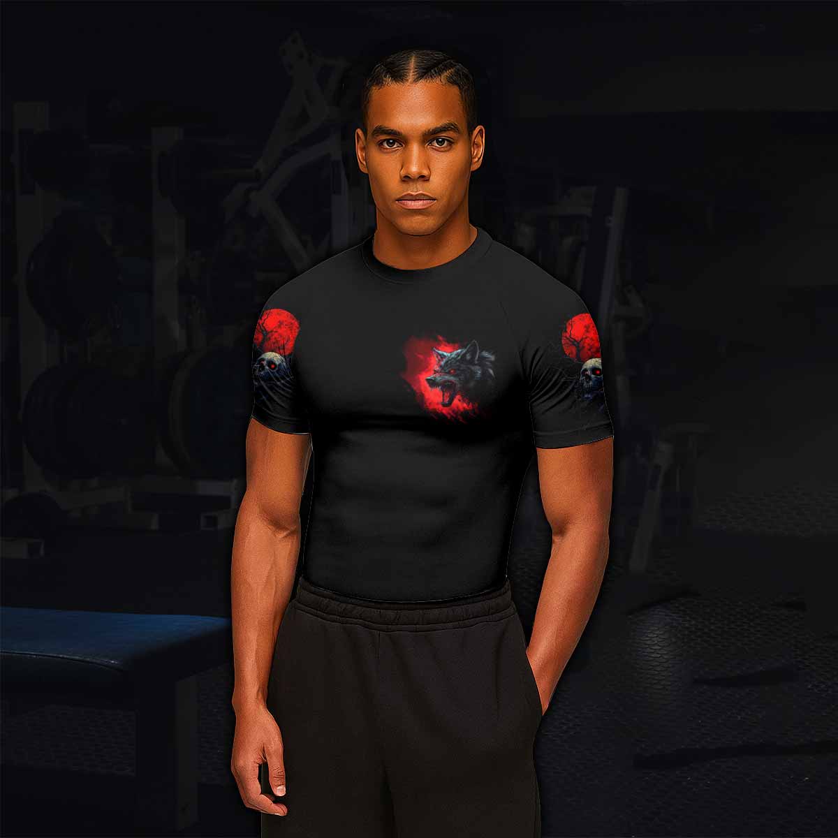 Twin Wolf Apocalypse Men's Rash Guard Short Sleeve - lifestyle view