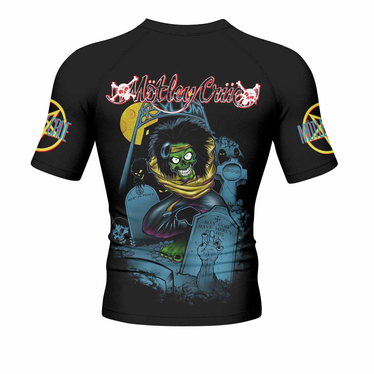 Mötley Crüe Dr. Feelgood Men's Rash Guard Short Sleeve - back view mockup