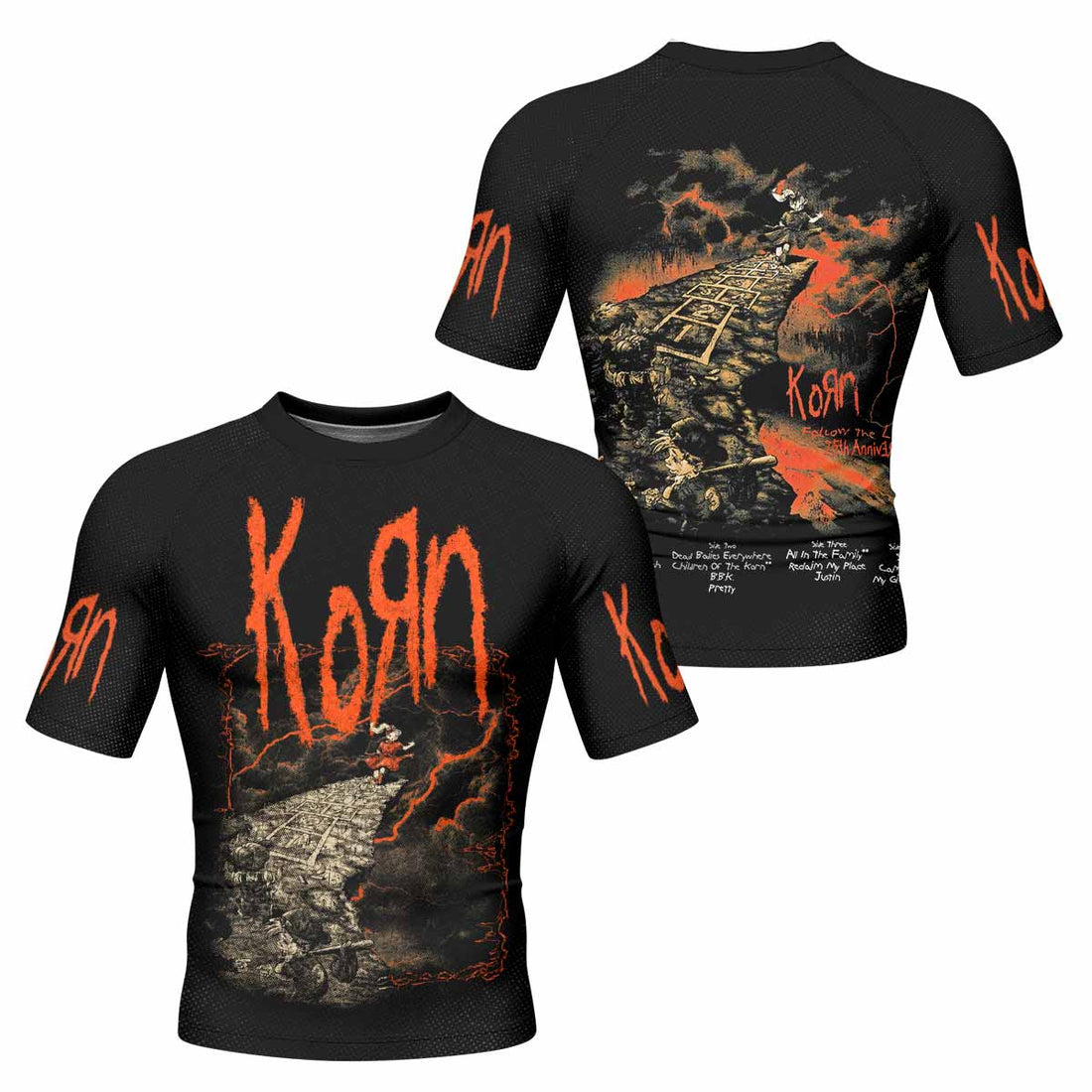 Korn Follow Cliff Men's Rash Guard Short Sleeve - front and back view