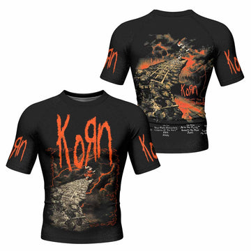 Korn Follow Cliff Men's Rash Guard Short Sleeve - front and back view