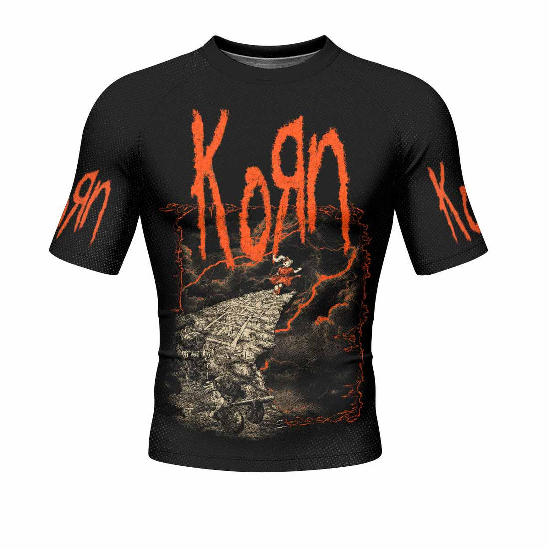Korn Follow Cliff Men's Rash Guard Short Sleeve - front and back view
