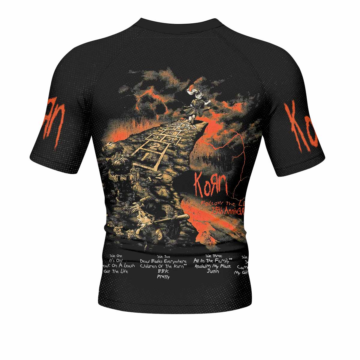 Korn Follow Cliff Men's Rash Guard Short Sleeve - back view mockup