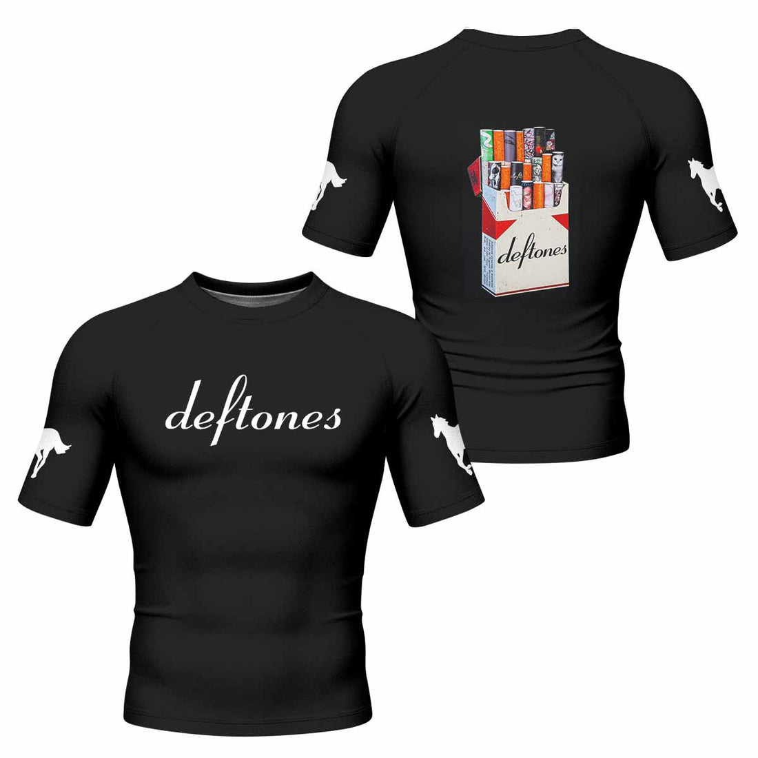 Deftones Cigarette Vintage Men's Rash Guard Short Sleeve - front and back view