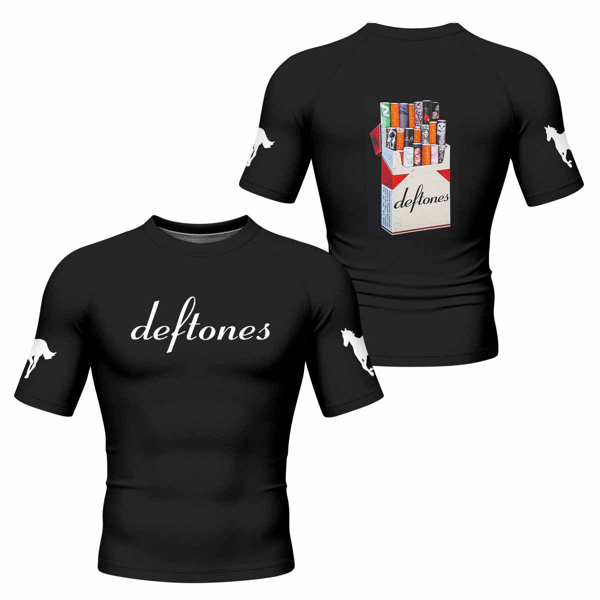 Deftones Cigarette Vintage Men's Rash Guard Short Sleeve - front and back view