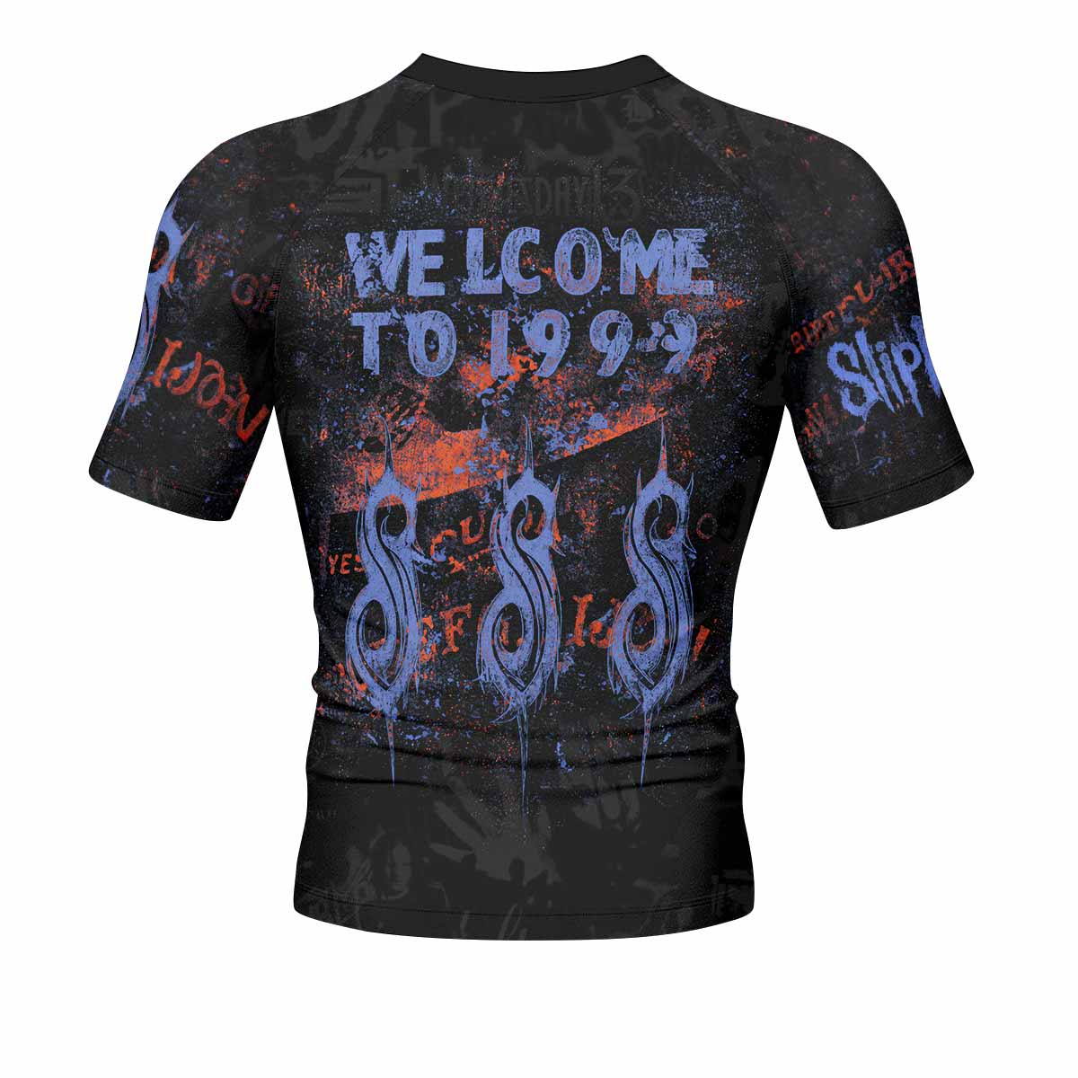 Slipknot Welcome To 1999 Men's Rash Guard Short Sleeve - back view mockup