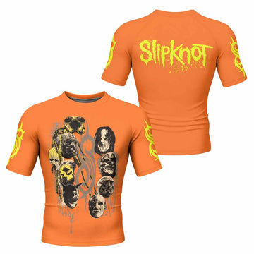 Slipknot Splatter Orange Men's Rash Guard Short Sleeve - front and back view