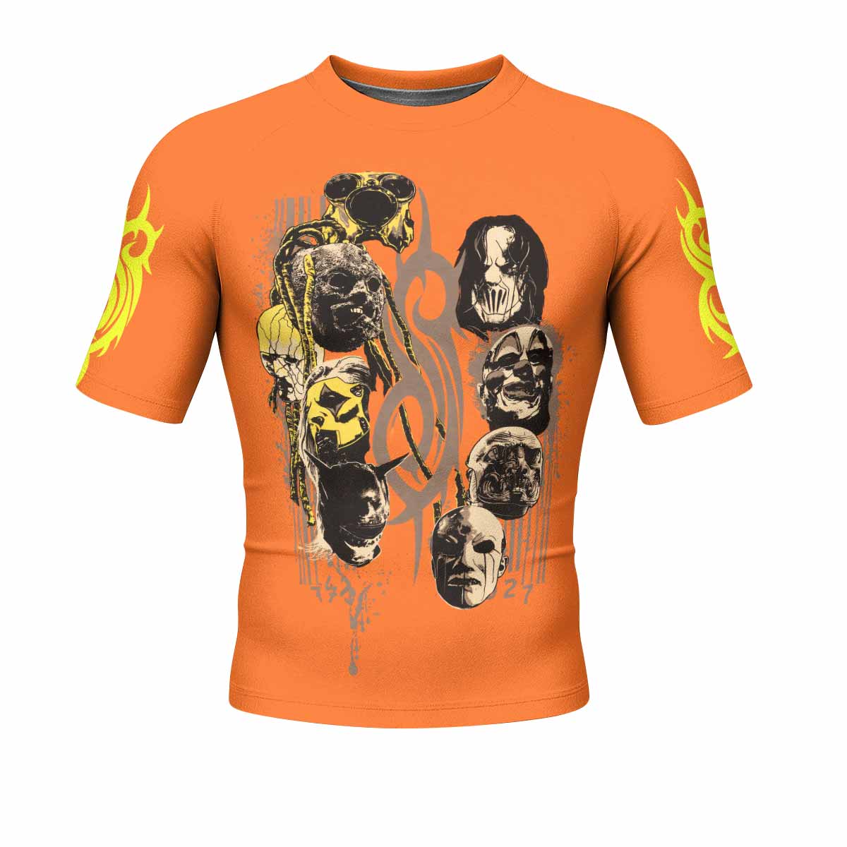 Slipknot Splatter Orange Men's Rash Guard Short Sleeve - front view mockup