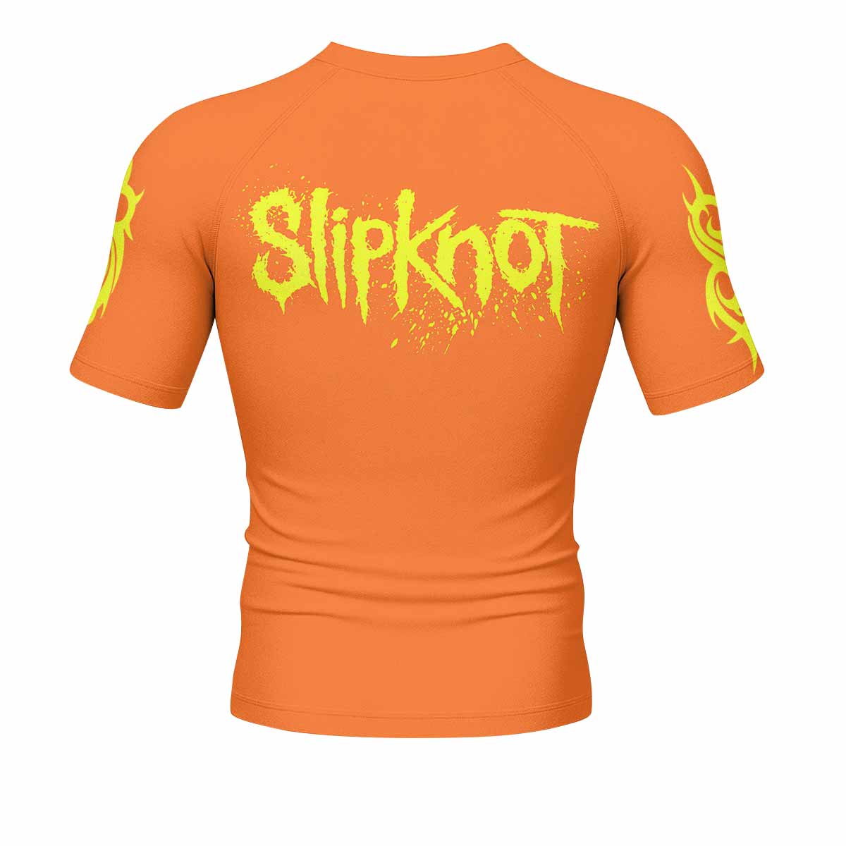 Slipknot Splatter Orange Men's Rash Guard Short Sleeve - back view mockup