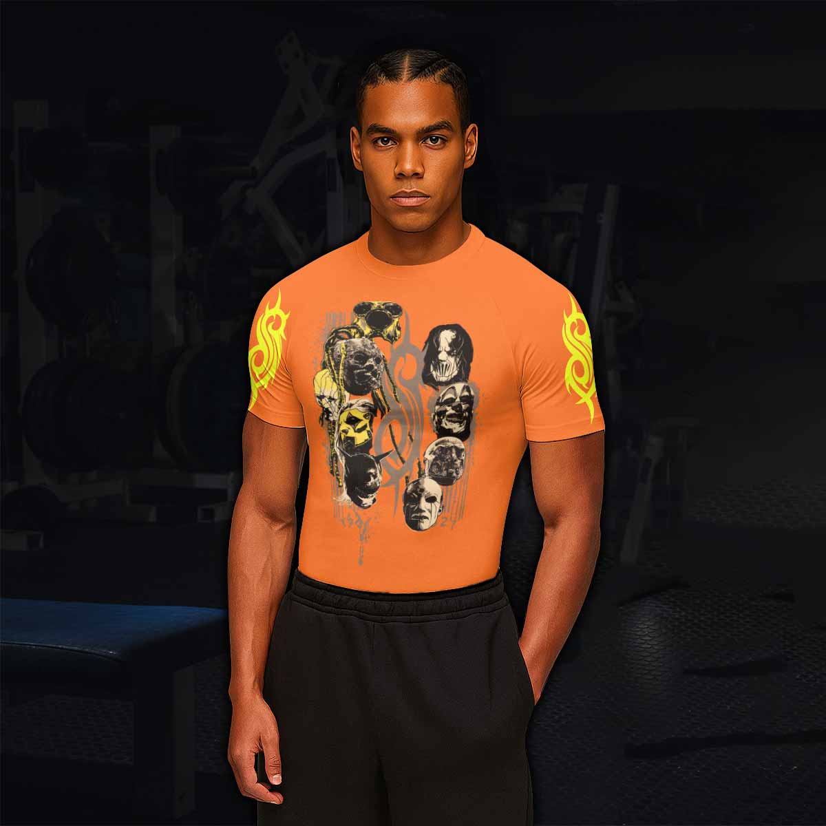 Slipknot Splatter Orange Men's Rash Guard Short Sleeve - lifestyle view