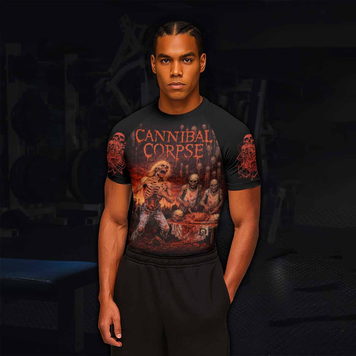Cannibal Corpse Eaten Back to Life Men's Rash Guard Short Sleeve - lifestyle view