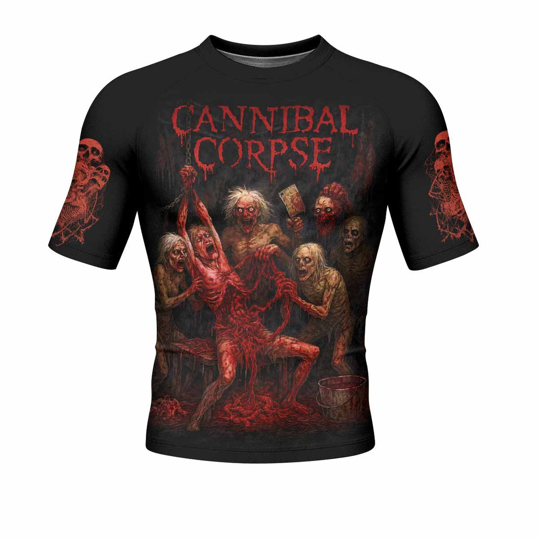 Butchered at Birth Cannibal Corpse Men's Rash Guard Short Sleeve - front and back view