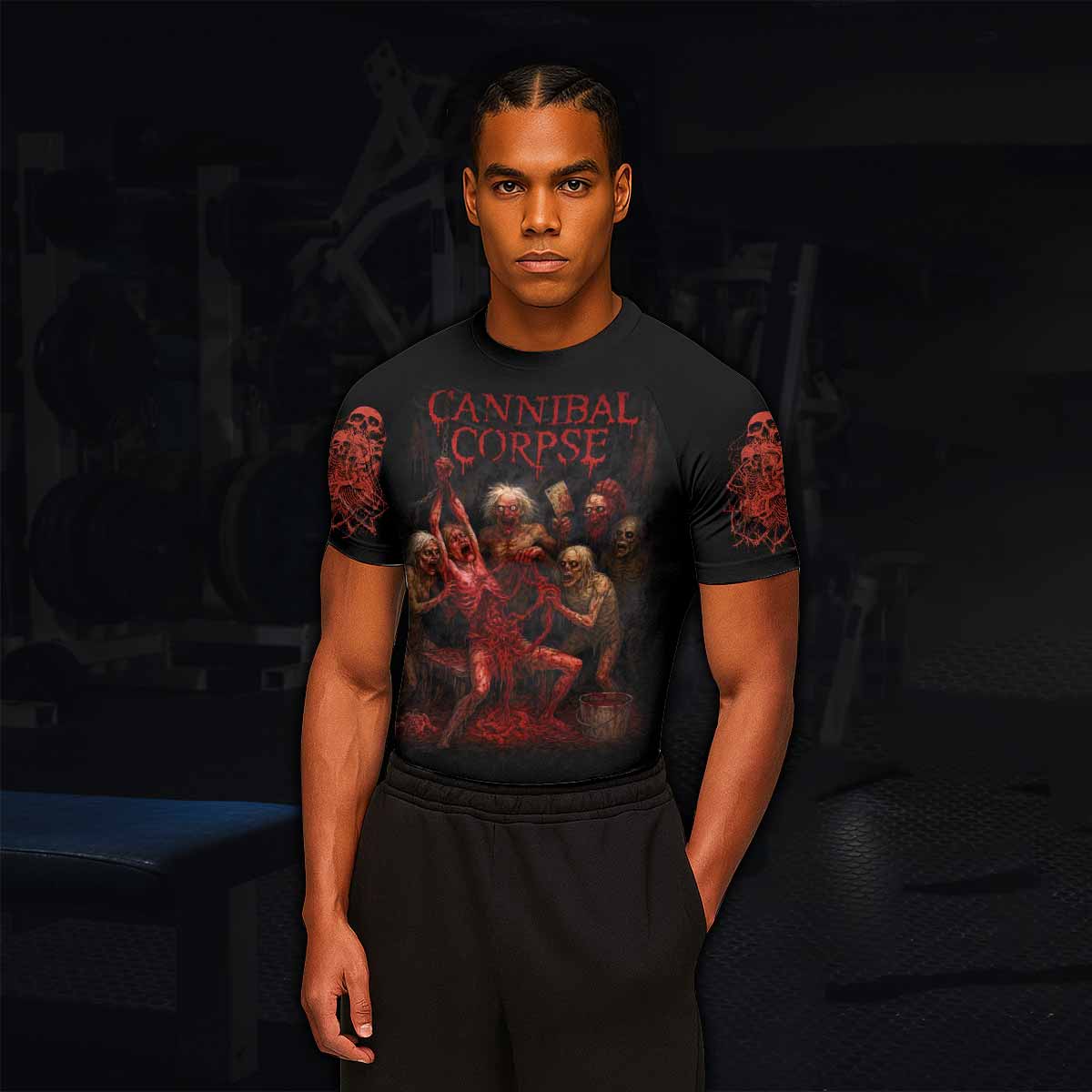 Butchered at Birth Cannibal Corpse Men's Rash Guard Short Sleeve - lifestyle view