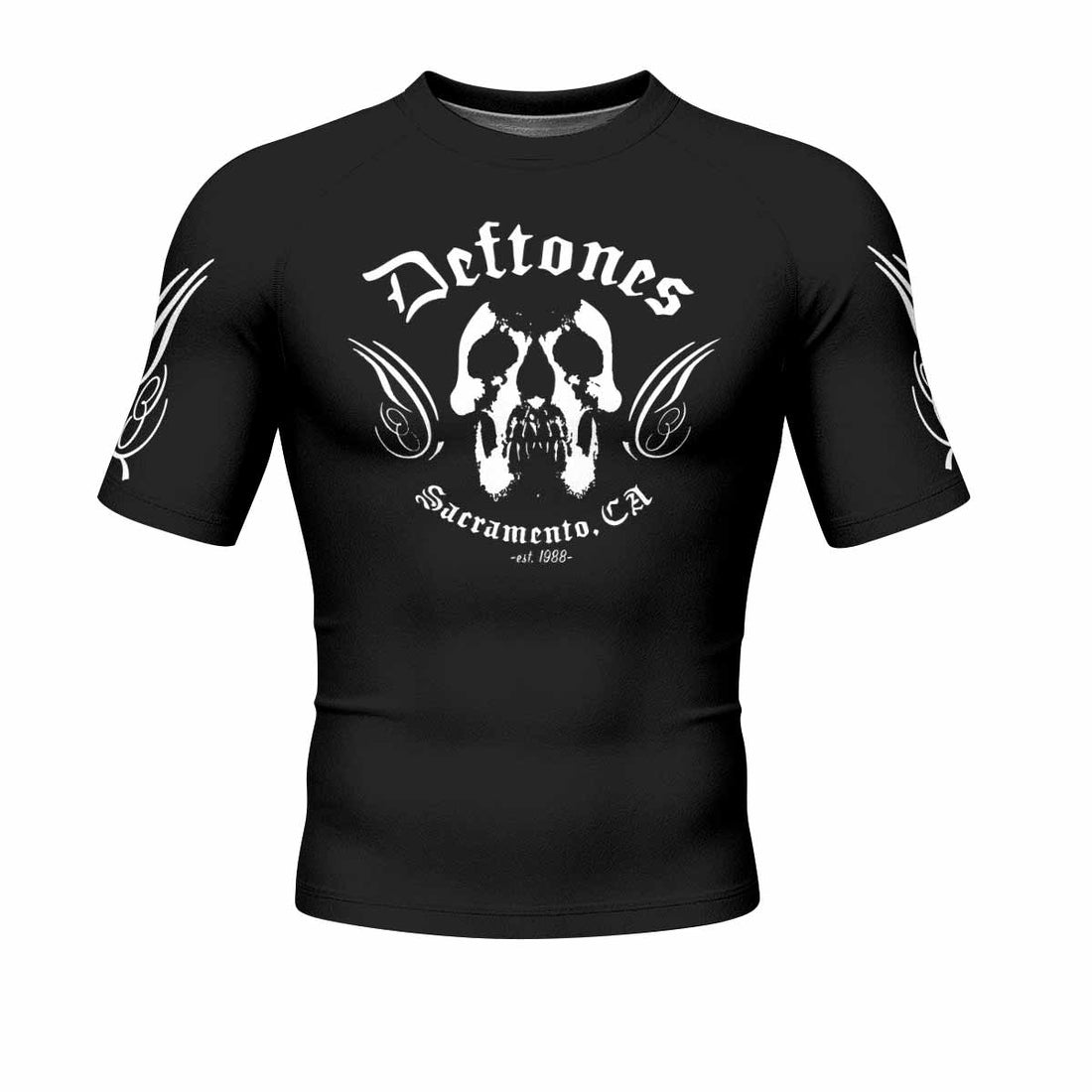 Deftones Sacramento Men's Rash Guard Short Sleeve - front and back view