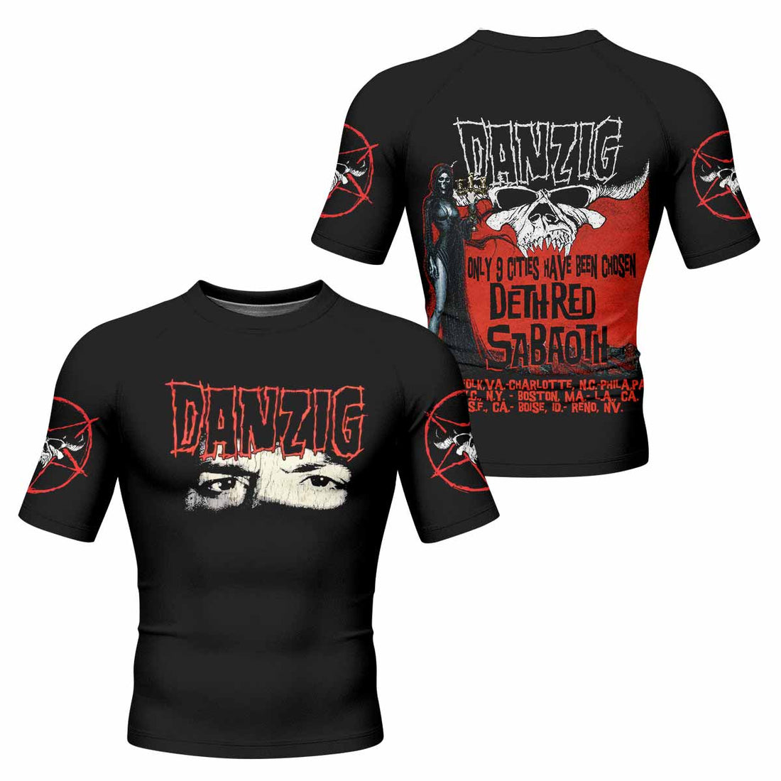 Danzig Deth Red Sabaoth Men's Rash Guard Short Sleeve - front and back view