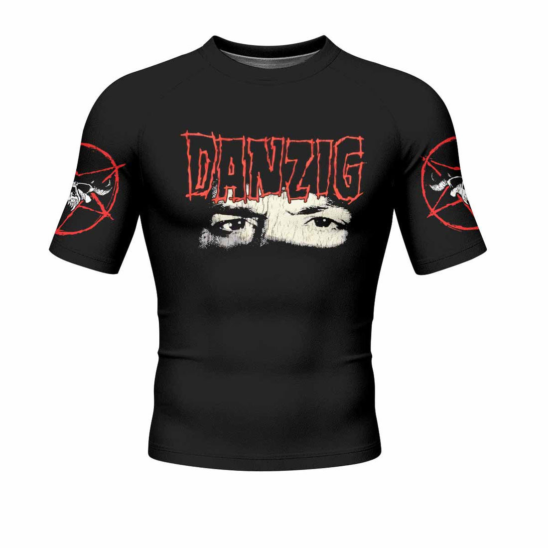 Danzig Deth Red Sabaoth Men's Rash Guard Short Sleeve - front and back view