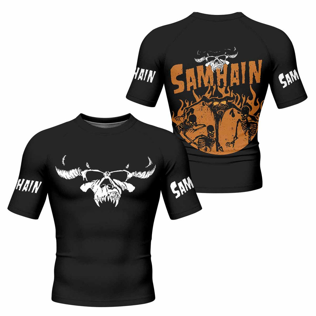 Samhain Horror Punk Men's Rash Guard Short Sleeve - front and back view