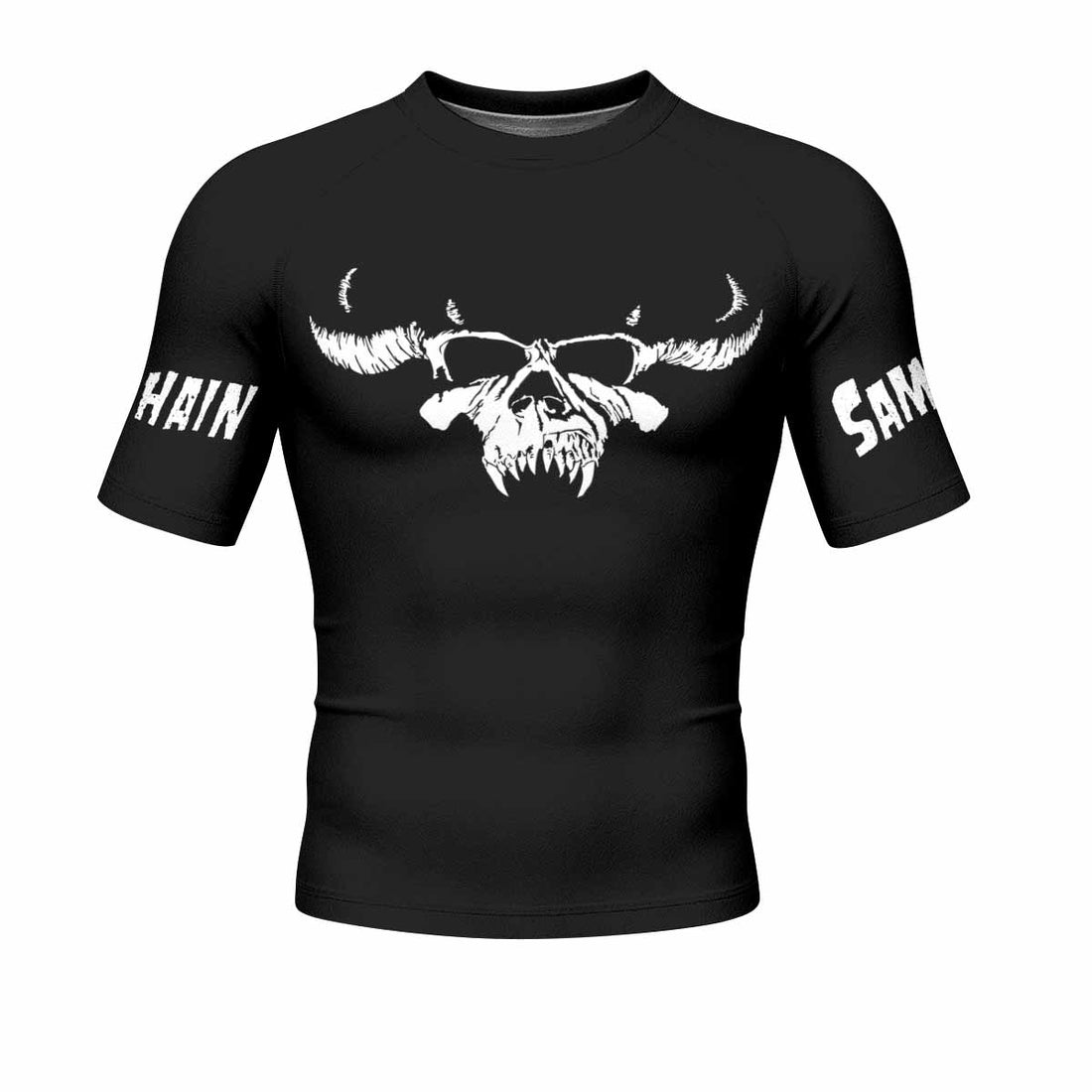 Samhain Horror Punk Men's Rash Guard Short Sleeve - front and back view
