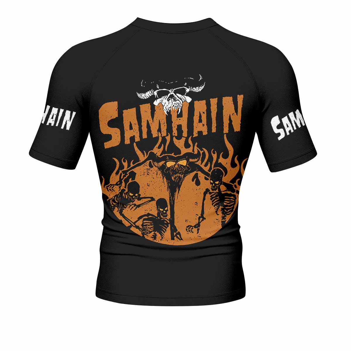 Samhain Horror Punk Men's Rash Guard Short Sleeve - back view mockup