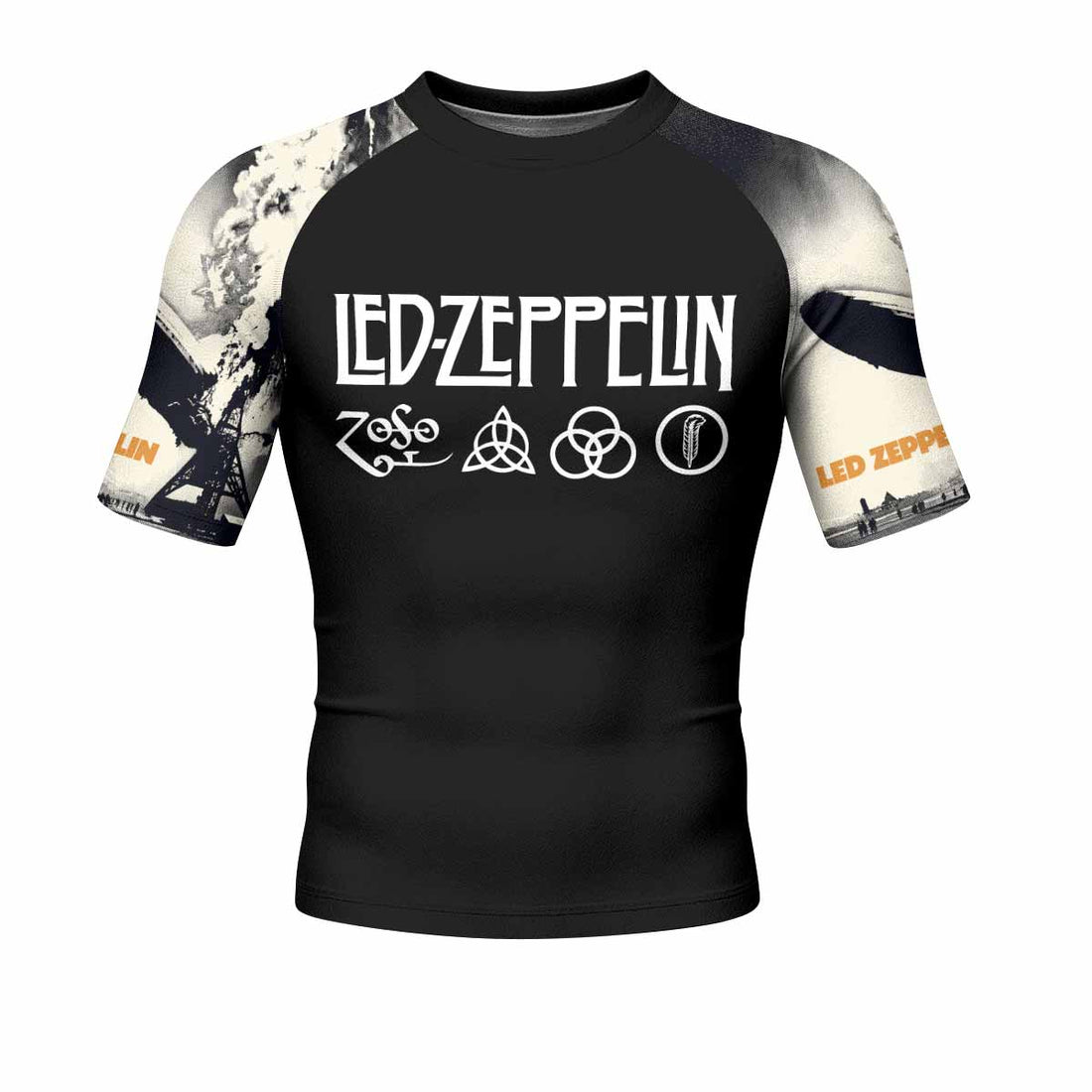 Led Zeppelin Men's Rash Guard Short Sleeve - front and back view