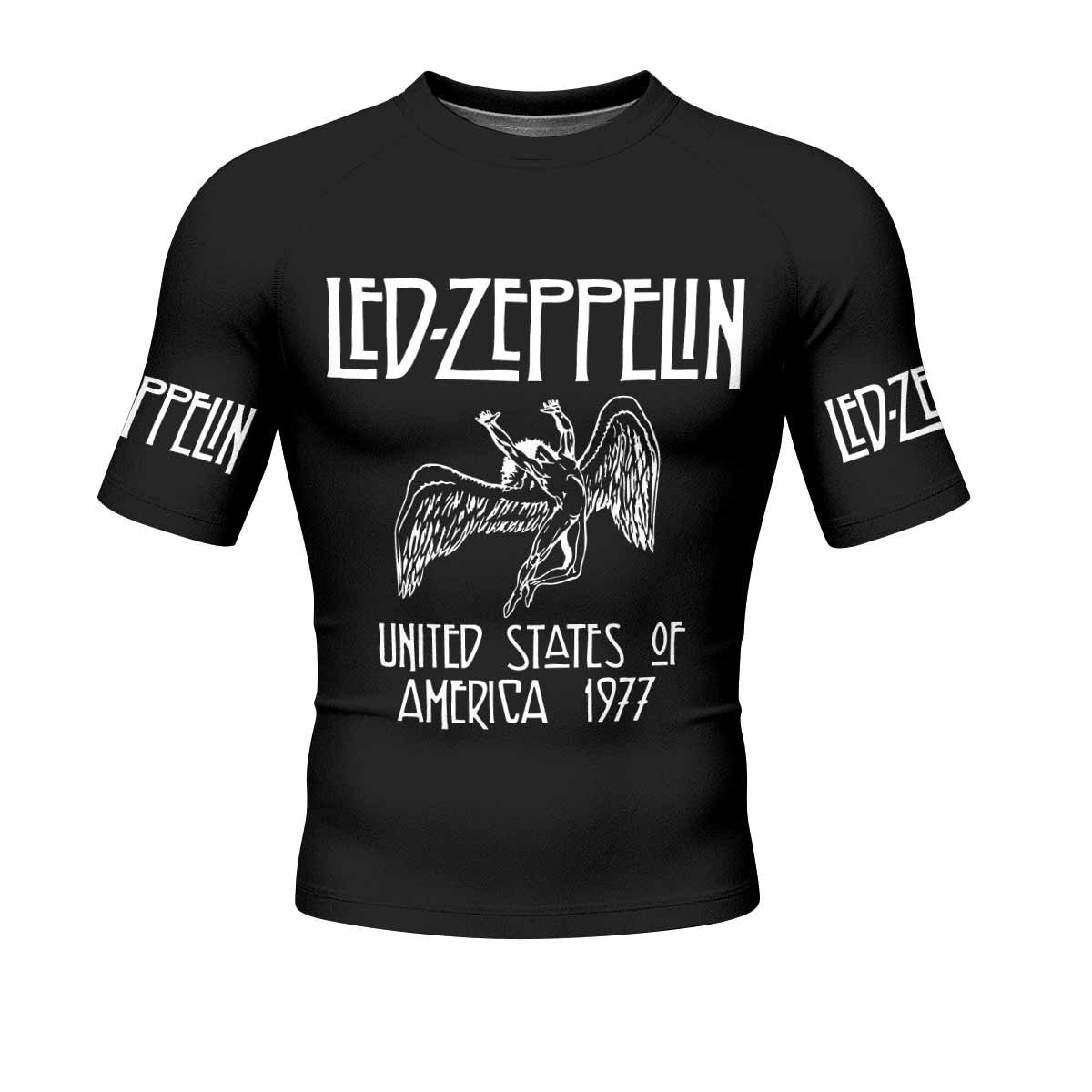 Led Zeppelin North American Tour 1977 Men's Rash Guard Short Sleeve - front view mockup