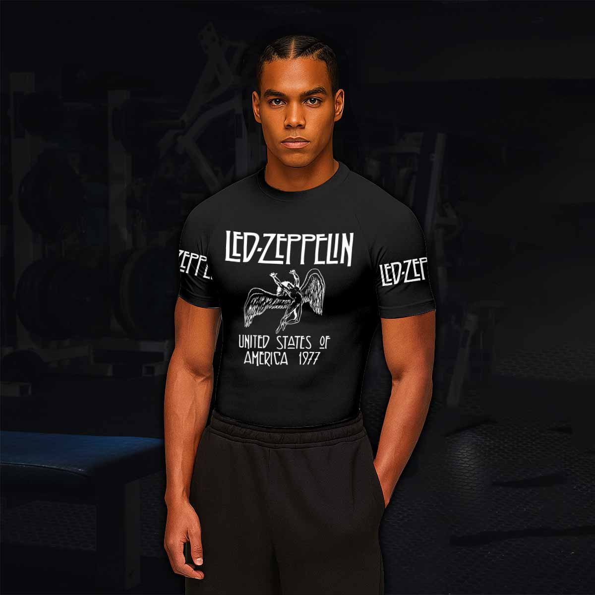 Led Zeppelin North American Tour 1977 Men's Rash Guard Short Sleeve - lifestyle view