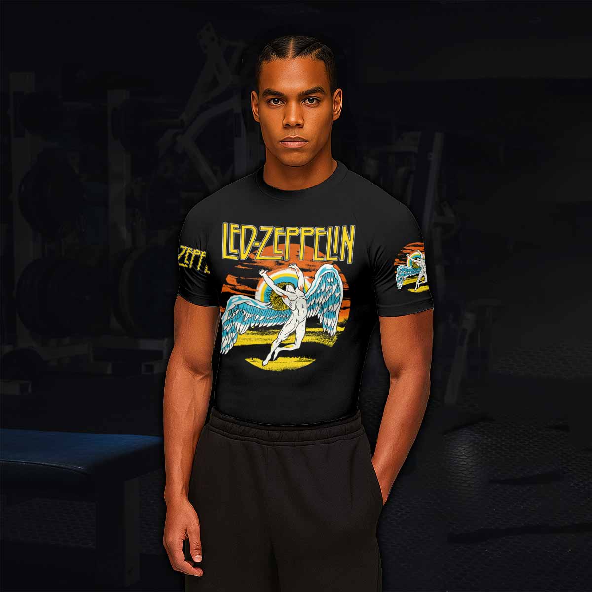 Led Zeppelin North American Tour 1975 Men's Rash Guard Short Sleeve - lifestyle view