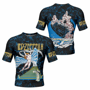 Led Zeppelin Swan Song Men's Rash Guard Short Sleeve - front and back view