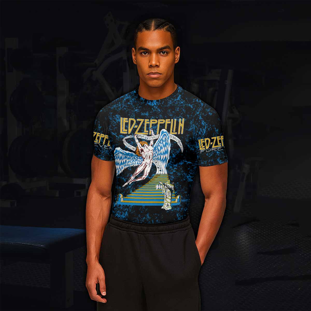 Led Zeppelin Swan Song Men's Rash Guard Short Sleeve - lifestyle view