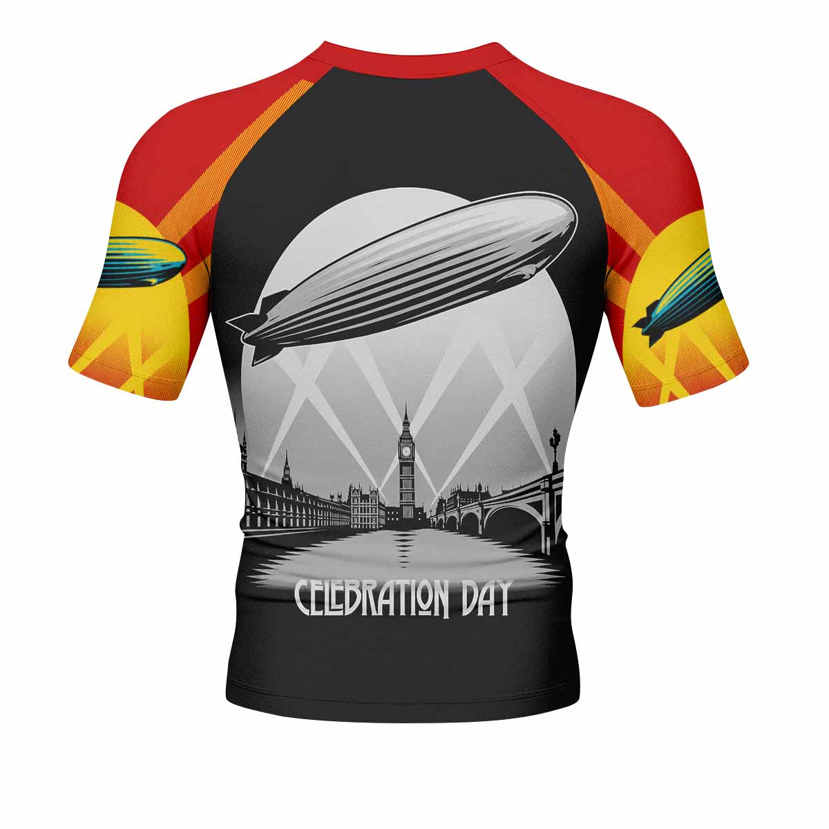 Led Zeppelin Celebration Day Men's Rash Guard Short Sleeve - back view mockup