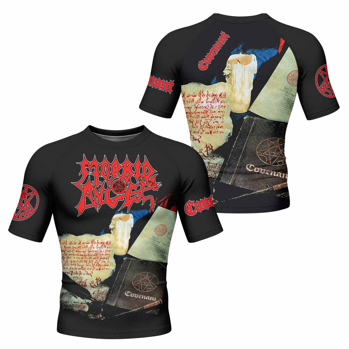 Morbid Angel Covenant Men's Rash Guard Short Sleeve - front and back view