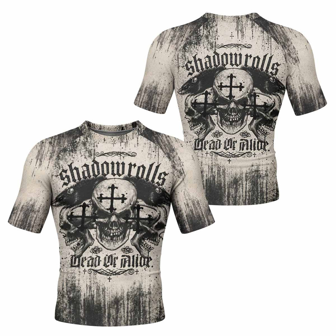 Shadowrolls Dead Or Alive Men's Rash Guard Short Sleeve - front and back view