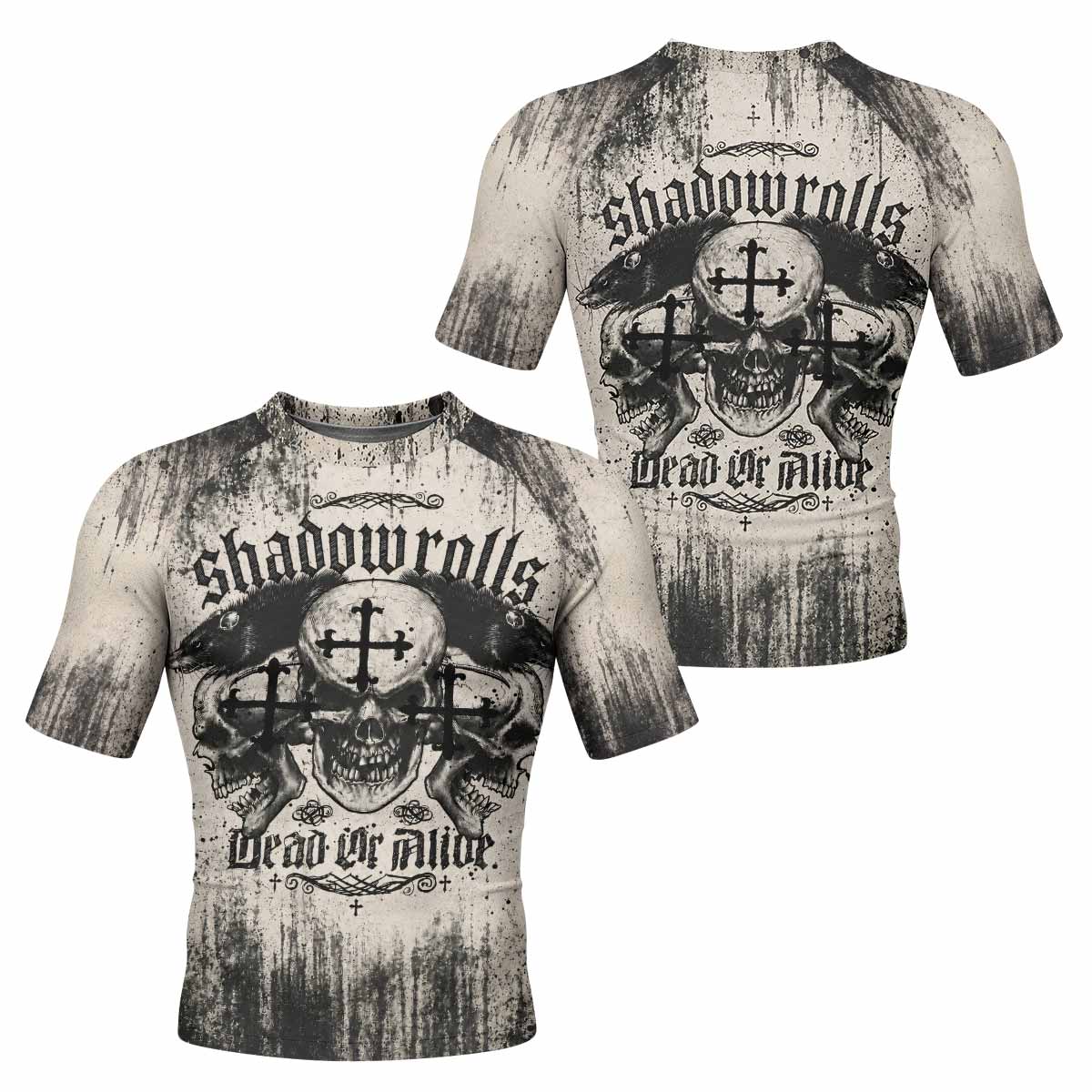 Shadowrolls Dead Or Alive Men's Rash Guard Short Sleeve - front and back view