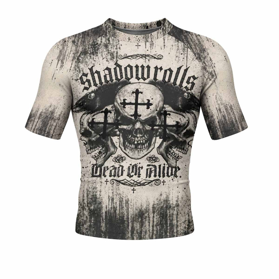 Shadowrolls Dead Or Alive Men's Rash Guard Short Sleeve - front and back view
