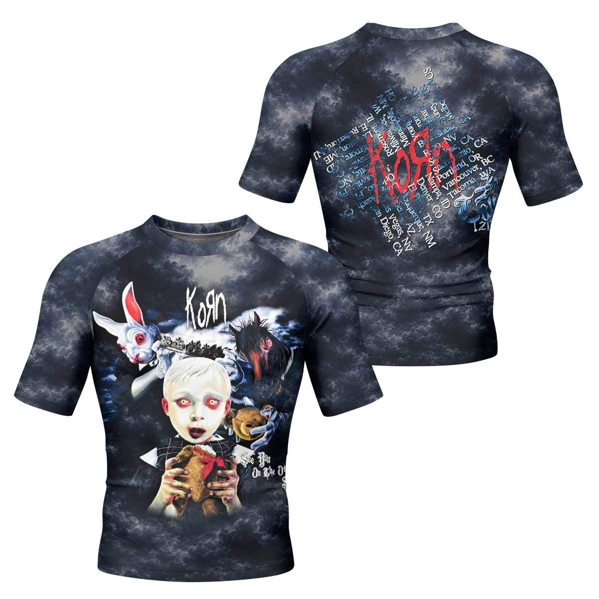 Korn See You On The Other Side Men's Rash Guard Short Sleeve - front and back view