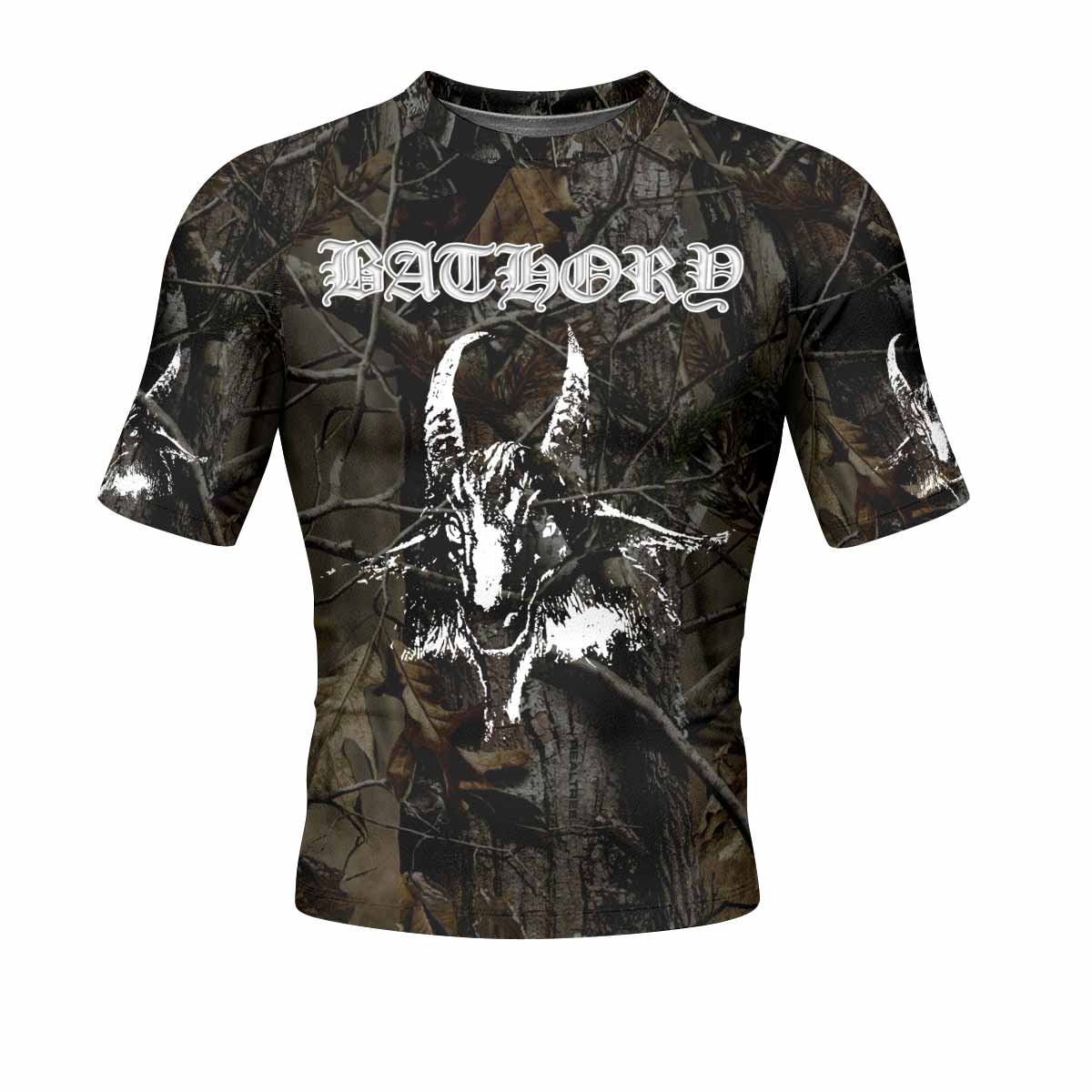 Bathory Sigil of Baphomet Men's Rash Guard Short Sleeve - front view mockup