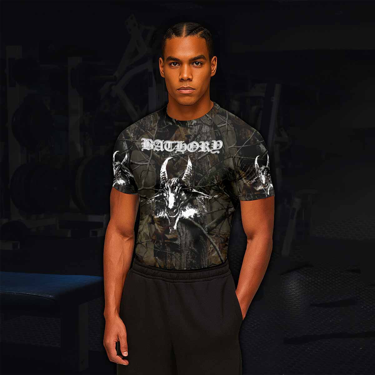 Bathory Sigil of Baphomet Men's Rash Guard Short Sleeve - lifestyle view