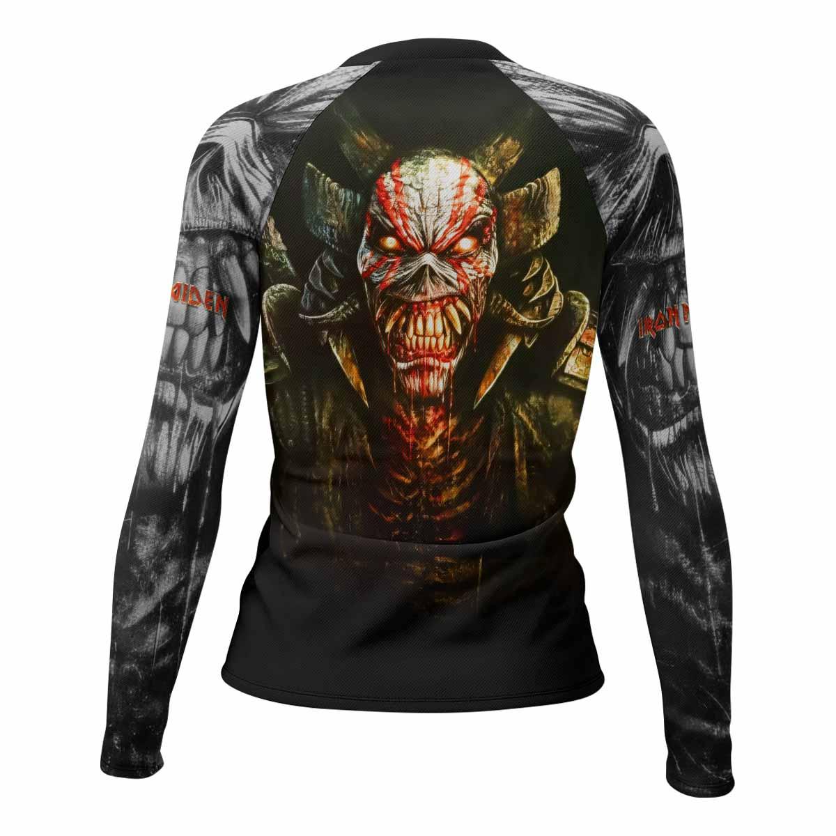 Iron Maiden Samurai Women's Rash Guard Long Sleeve - back view mockup