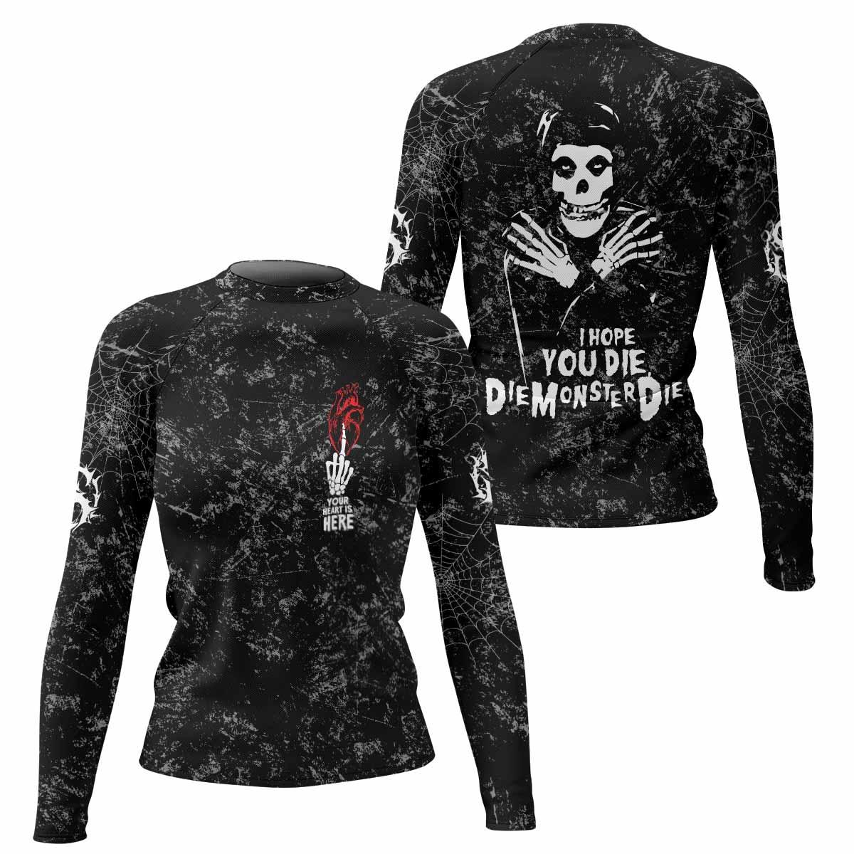 Misfits Die Monster Die Women's Rash Guard Long Sleeve - front and back view