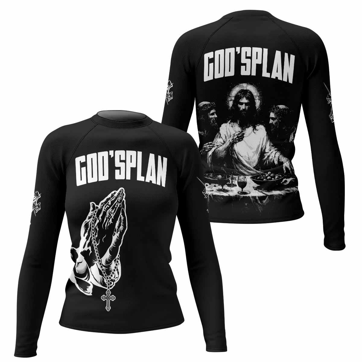God's Plan Women's Rash Guard Long Sleeve - front and back view