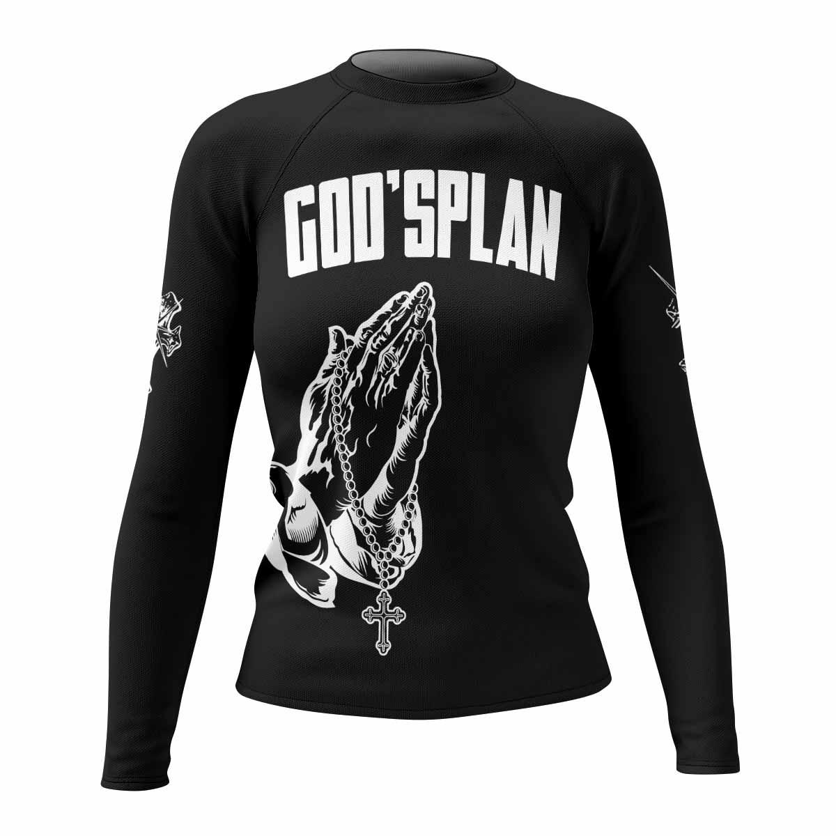 God's Plan Women's Rash Guard Long Sleeve - front view mockup
