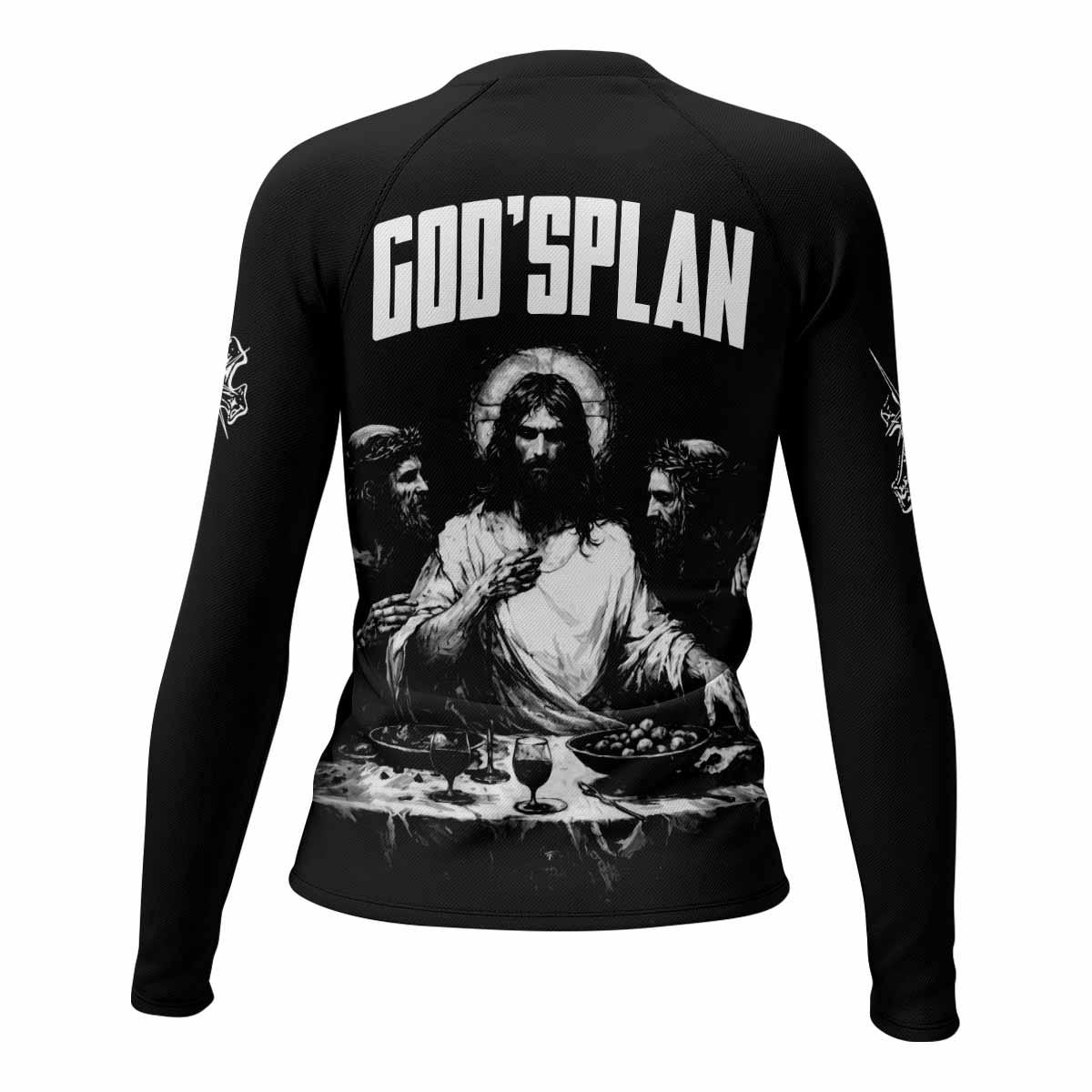 God's Plan Women's Rash Guard Long Sleeve - back view mockup